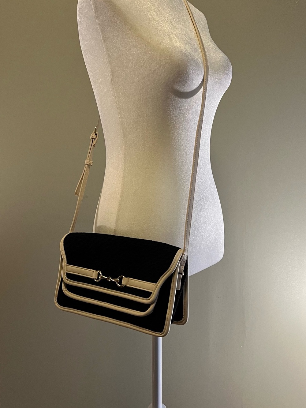 Express Black and Cream Crossbody with Horsebit Accent‎